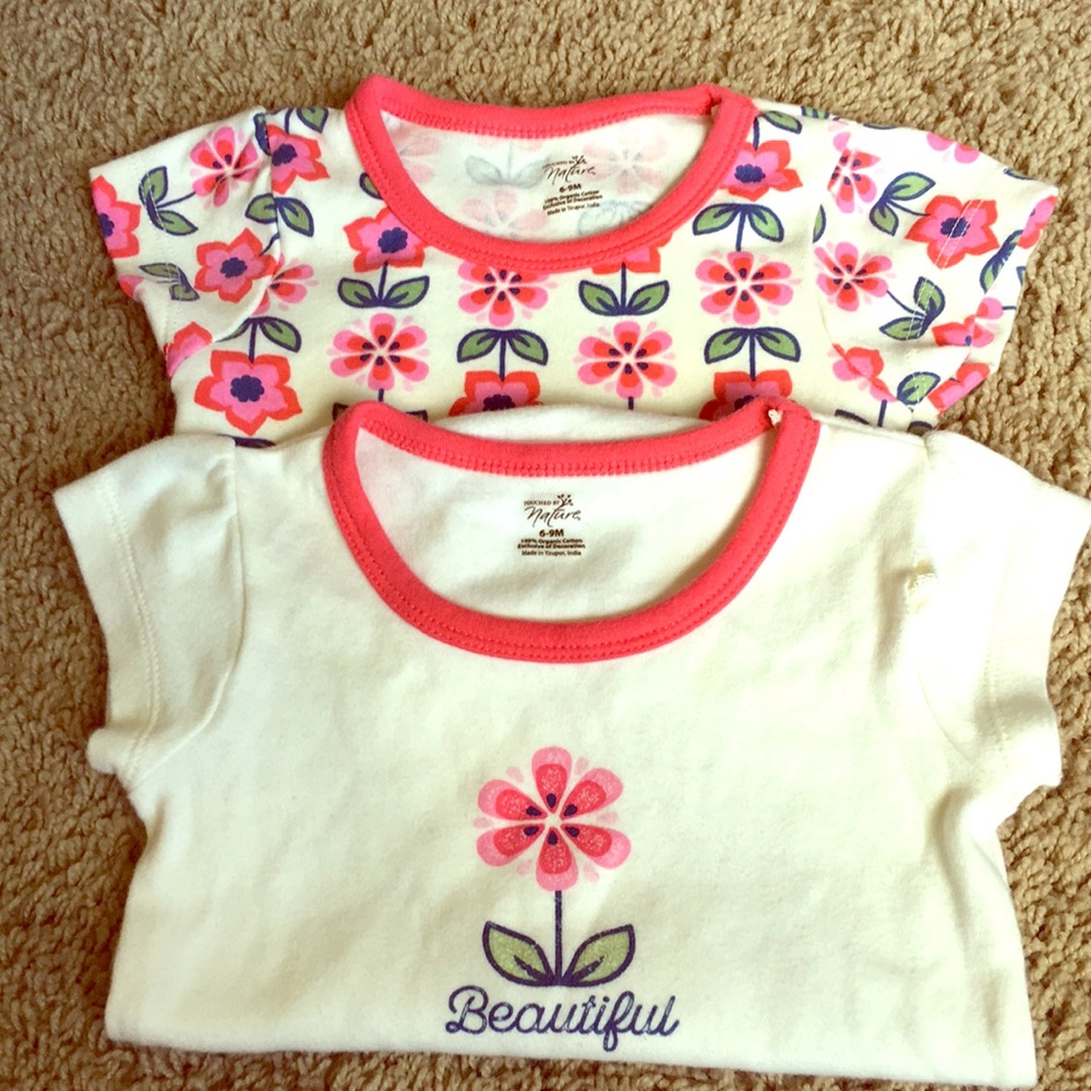 2- 6/9 month 100% Organic Cotton Onesies